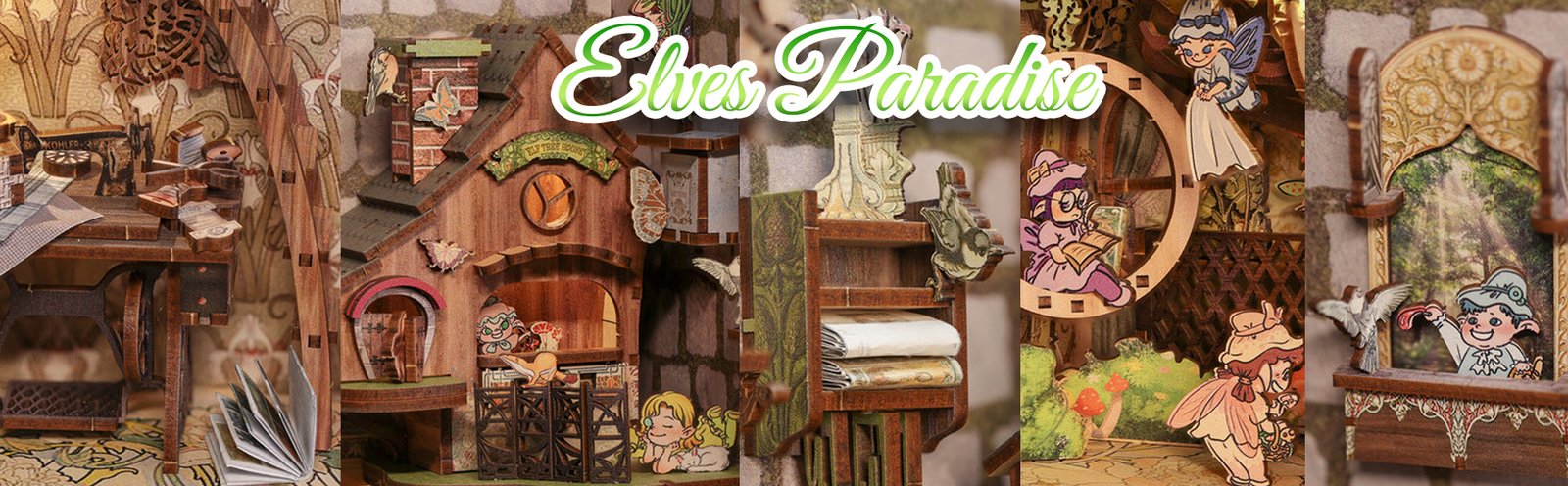Book Nook Elfos Elves Paradise, detalles del book nook Elves Paradise