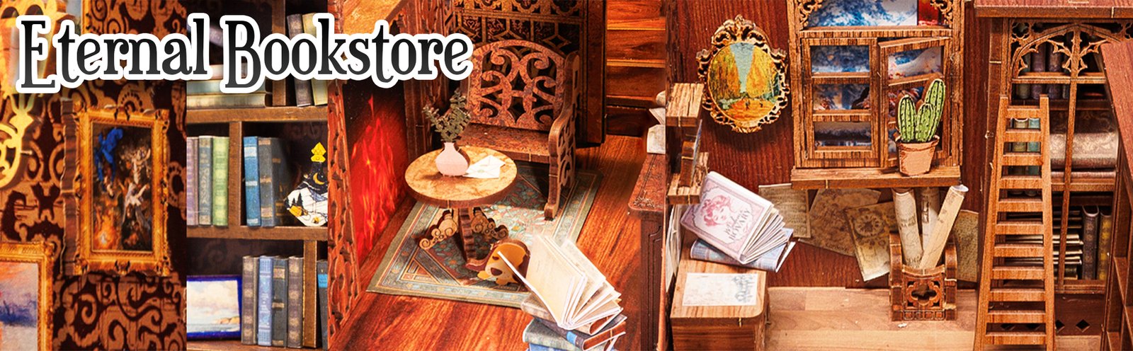Book Nook Biblioteca en Miniatura Eternal Bookstore, detalles del book nook Eternal Bookstore
