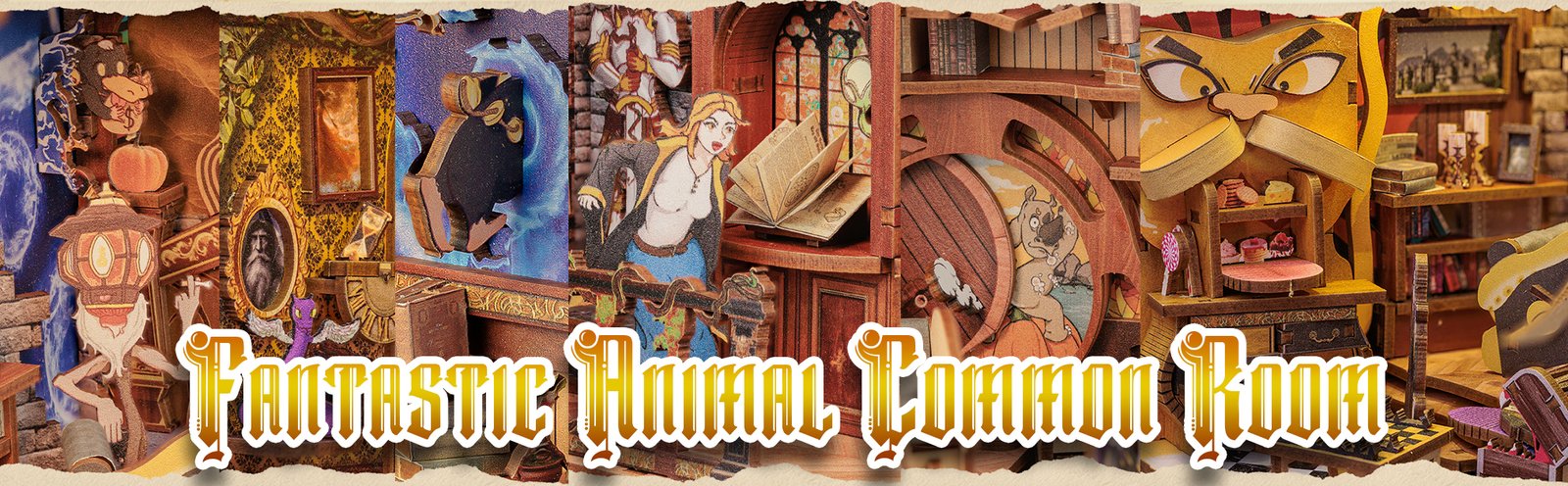 Book Nook Animales Fantásticos Sala Común Fantastic Animal, detalles del book nook Sala Común Fantastic Animal
