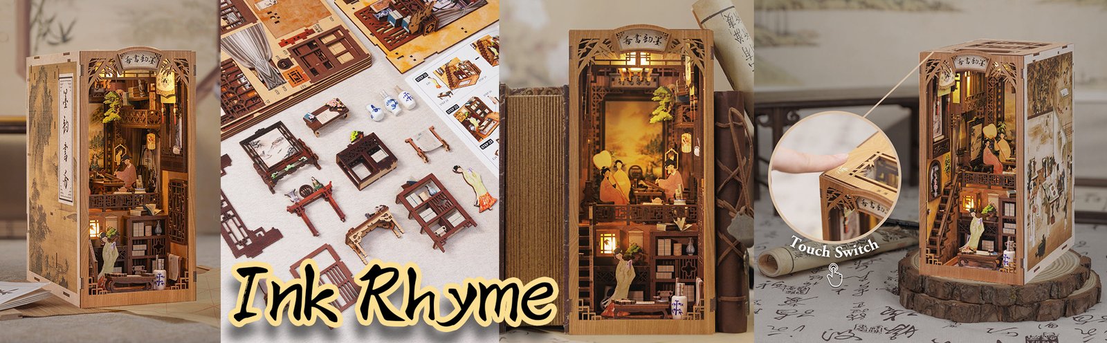 Book Nook Asiático Ink Rhyme, detalles del book nook Ink Rhyme