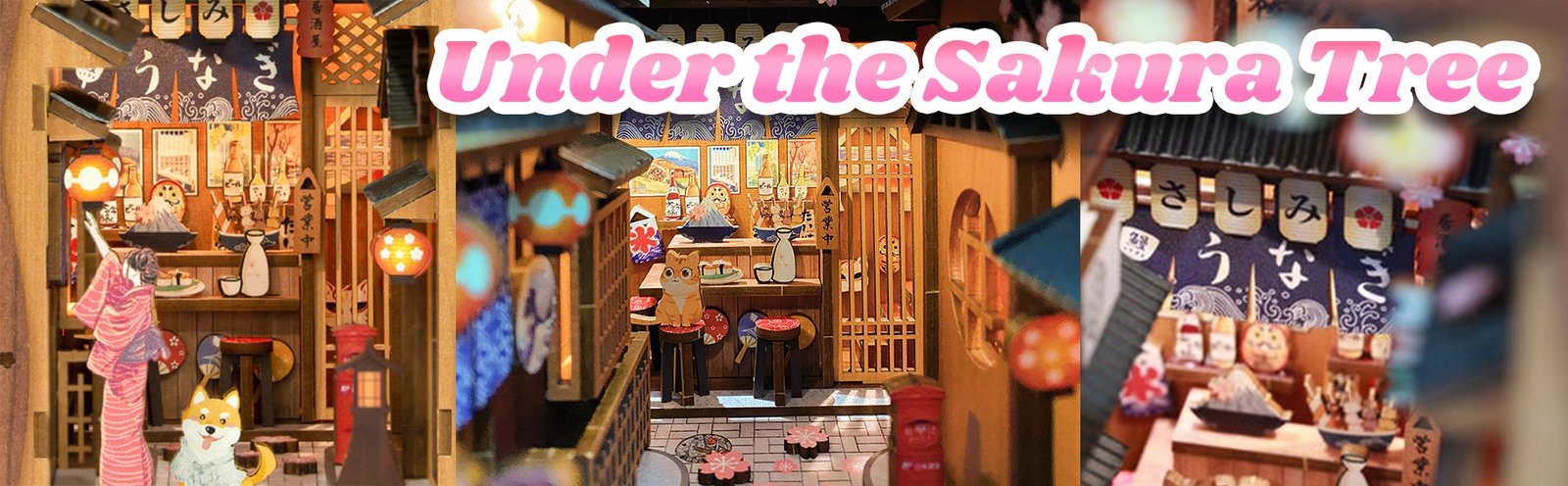 kit DIY callejón japonés miniatura, detalle book nook Kyoto, book nook japonés con sakura